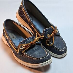 Sperry Top Sider Angelfish Navy Blue Glitter Side Boat Shoes Women's 7 Coastal